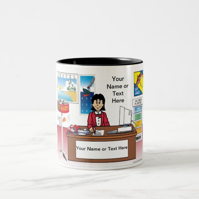 Personalized Travel Agent - Female Cartoon Two-Tone Coffee Mug (Center)