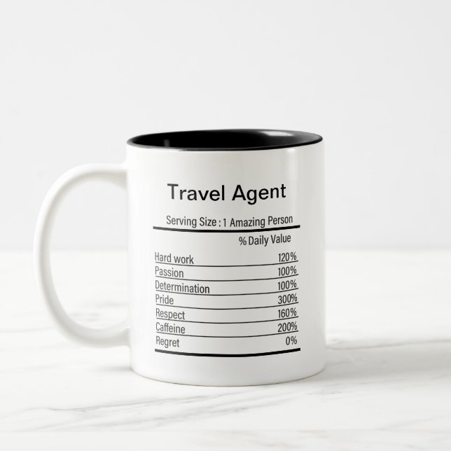 Personalized Travel Agent Nutrition Facts  Two-Tone Coffee Mug (Left)