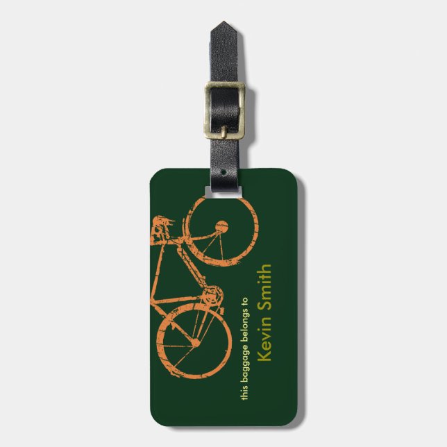 personalized travel bike-themed luggage tag (Front Vertical)