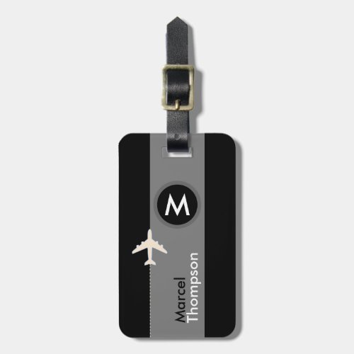 personalized travel  elegant monogram modern blk luggage tag