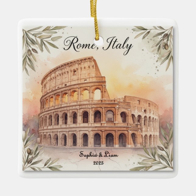 Personalized Travel Honeymoon or Vacation Keepsake Ceramic Ornament (Front)