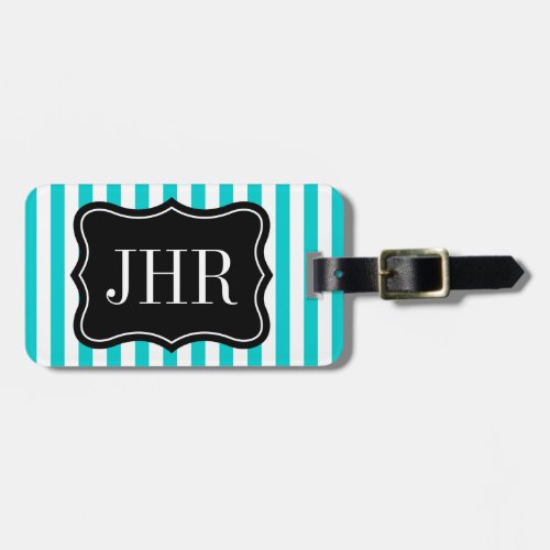 Personalized travel luggage tag  turquoise stripe