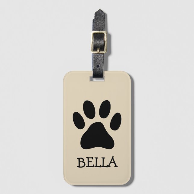 Personalized travel luggage tag with dog paw print (Front Vertical)