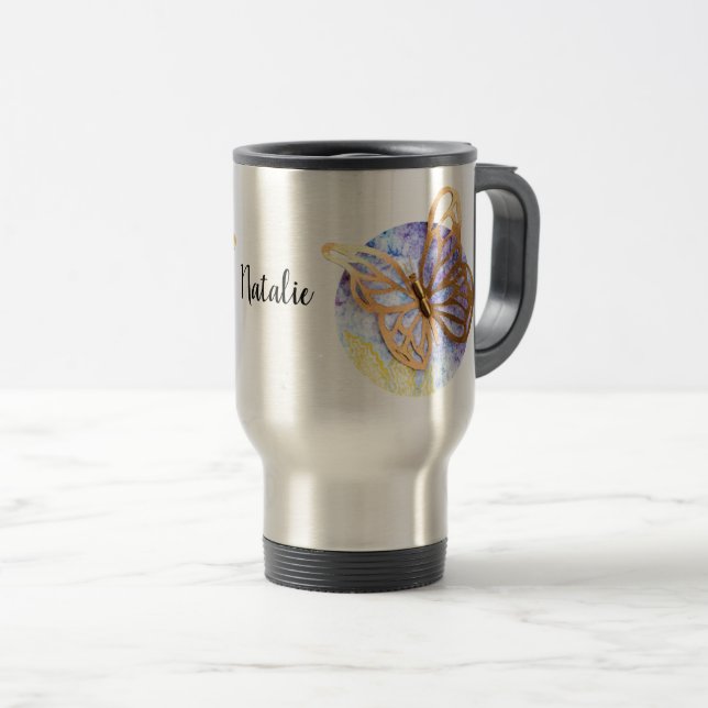 Personalized Travel Mug with Butterfly (Front Right)