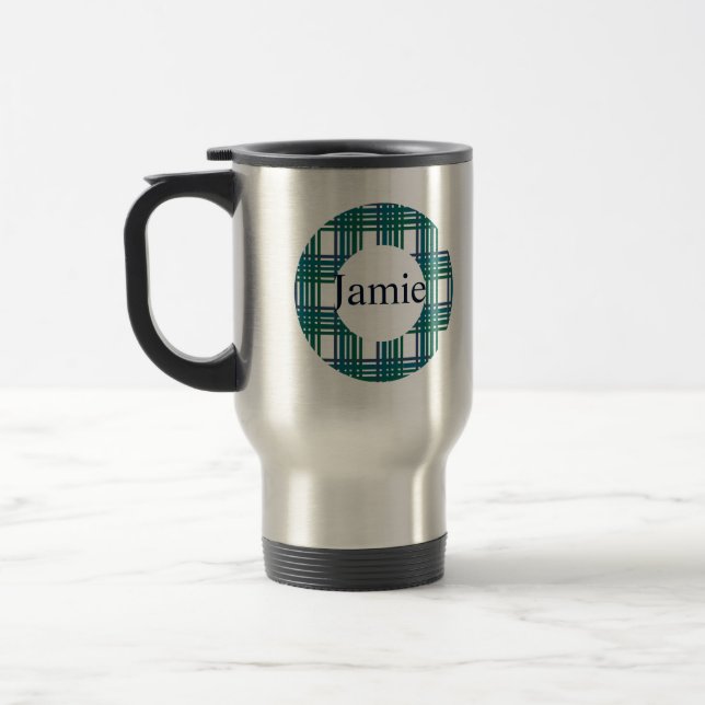 Personalized Travel Mug With Plaids Pattern (Left)