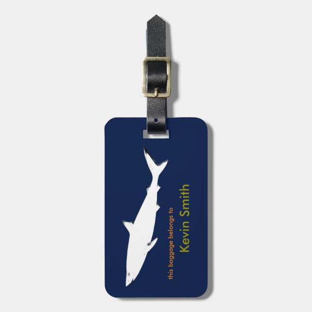 personalized travel white shark luggage tag (Front Vertical)