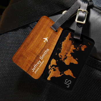 Personalized Traveler Wood World Map Luggage Tag by mixedworld at Zazzle