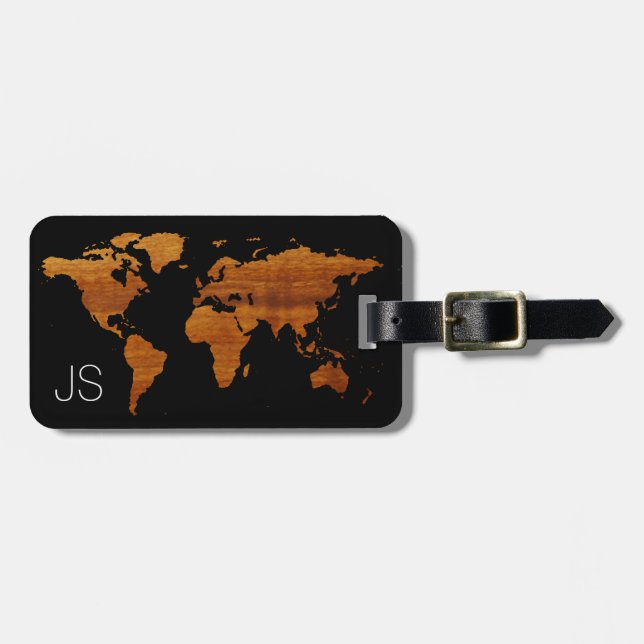 Personalized Leather Luggage Tag with World Map - Name Luggage Tag –  WoodPresentStudio