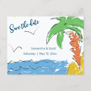 Personalized Treasure beach with palm tree Announcement Postcard