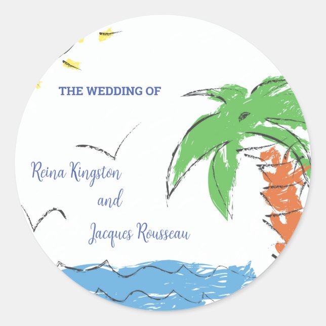 Personalized Treasure beach with palm tree  Classic Round Sticker (Front)