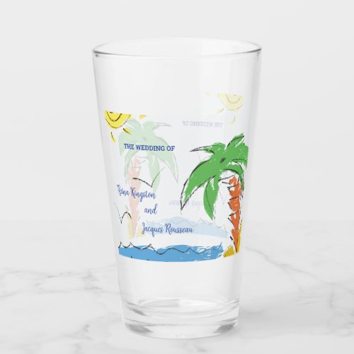 Personalized Treasure beach with palm tree Glass