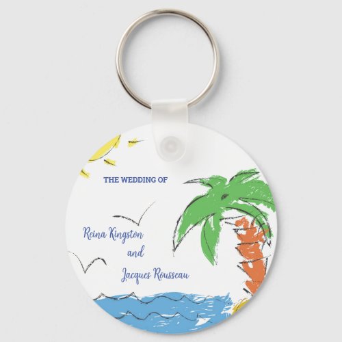 Personalized Treasure beach with palm tree Keychain