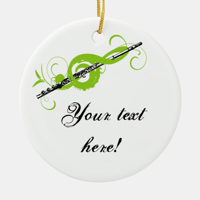 Personalized Treble Clef & Flute Ceramic Ornament (Front)
