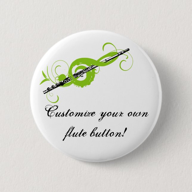 Personalized Treble Clef & Flute Pinback Button (Front)