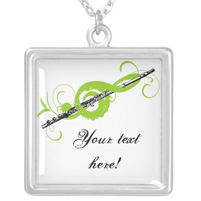 Personalized Treble Clef & Flute Silver Plated Necklace (Front)