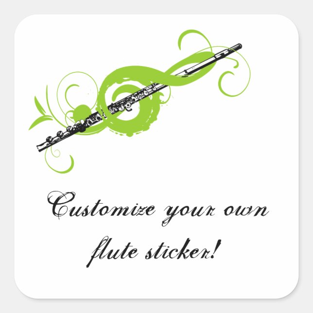 Personalized Treble Clef & Flute Square Sticker (Front)