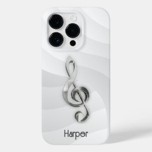 Personalized Treble Clef Music on White & Gray Case-Mate iPhone 14 Pro Case