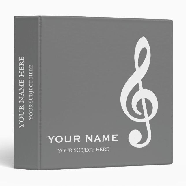 Personalized Treble Clef Musical Note  3 Ring Binder (Front/Spine)