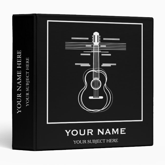 Personalized Treble Clef Musical Note on Black 3 Ring Binder (Front/Spine)