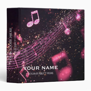 Personalized Treble Clef Musical Note on Black 3 Ring Binder