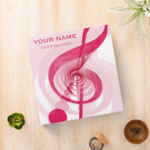 Personalized Treble Clef Musical Note on Black 3 Ring Binder