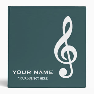 Personalized Treble Clef Musical Note on Black 3 Ring Binder