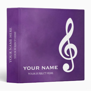 Personalized Treble Clef Musical Note on Black 3 Ring Binder