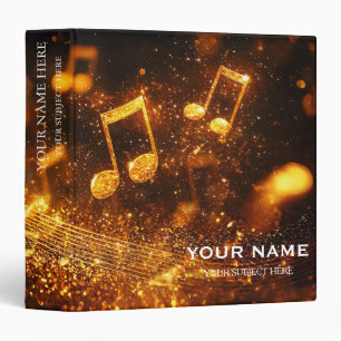 Personalized Treble Clef Musical Note on Black 3 Ring Binder