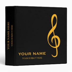 Personalized Treble Clef Musical Note on Black 3 Ring Binder