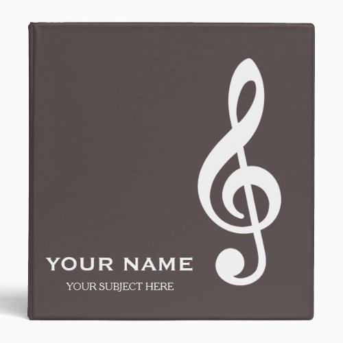 Personalized Treble Clef Musical Note on Black 3 Ring Binder