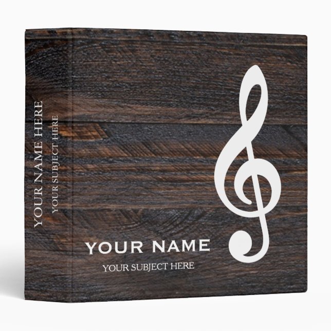 Personalized Treble Clef Musical Note on Wood 3 Ring Binder (Front/Spine)