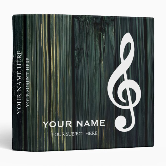 Personalized Treble Clef Musical Note on Wood 3 Ring Binder (Front/Spine)