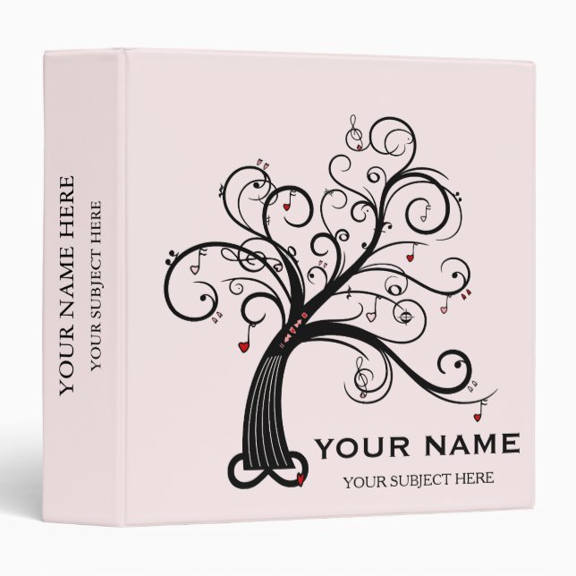 Personalized Treble Clef Musical Note Tree 3 Ring Binder (Front/Spine)