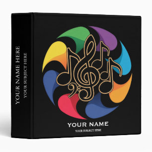 Personalized Treble Colorful Music Notes 3 Ring Binder