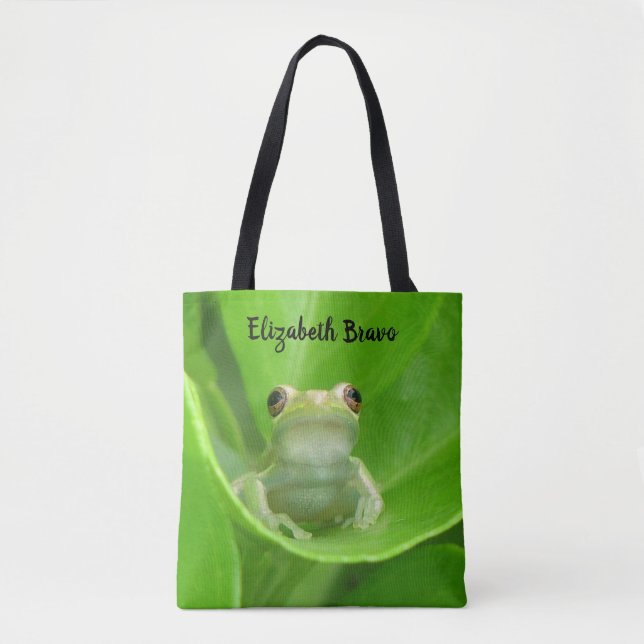 Personalized Tree Frog In a Lemon Tree Tote Bag (Front)