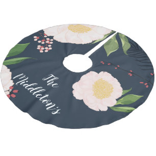 Personalized Tree Skirt Baby Pink Cosmos on Navy