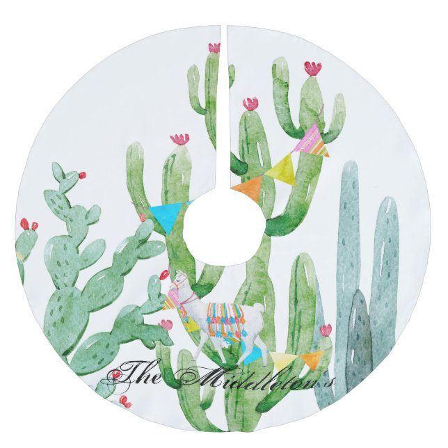 Personalized Tree Skirt Boho Llama Bohemian Cacti (Front)