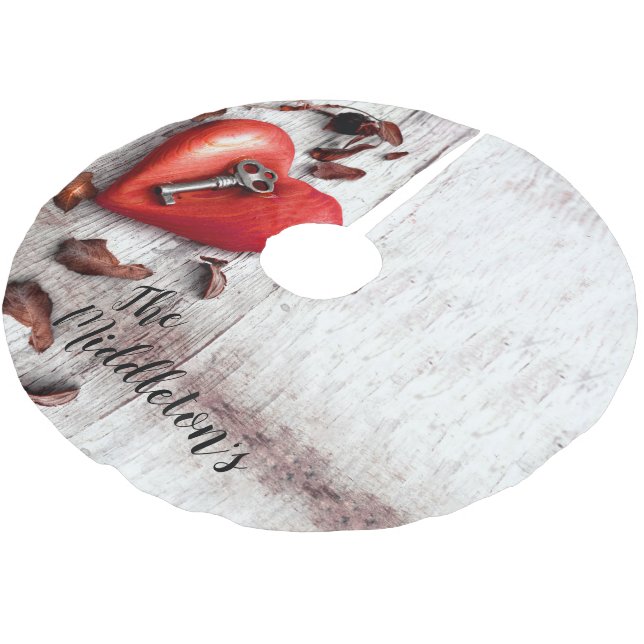 Personalized Tree Skirt Country Wood Key to my Hea (Angled)