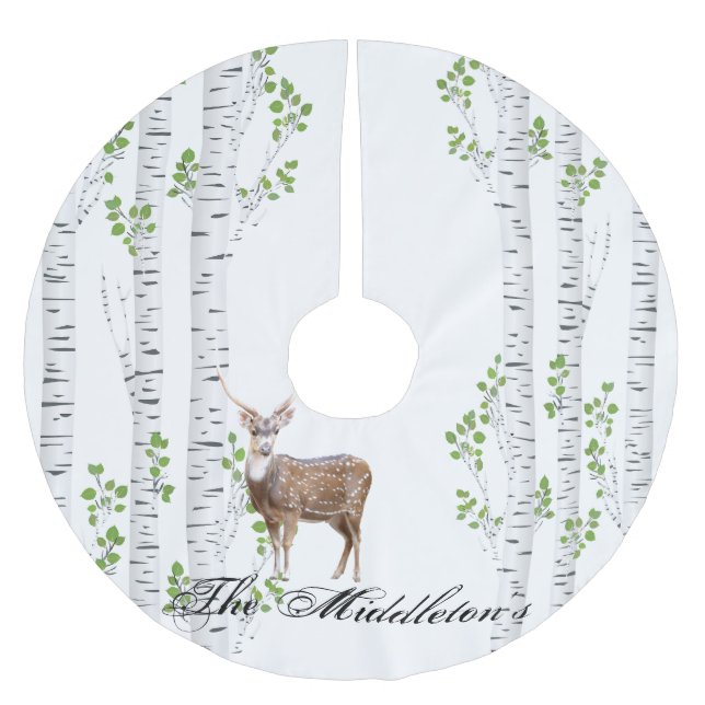 Personalized Tree Skirt Deer Doe Buck Woodland Hun (Front)