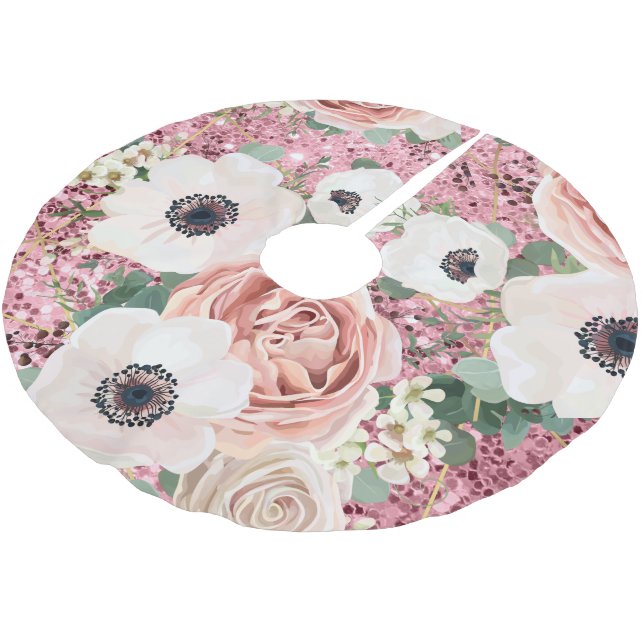 Personalized Tree Skirt Geometric Garden Rose Gold (Angled)