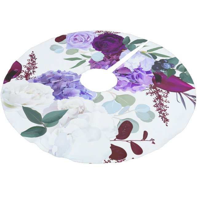 Personalized Tree Skirt Lavender Hibiscus on Whi (Angled)