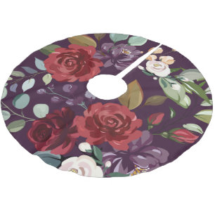 Personalized Tree Skirt Plum Purple Roses Gold Geo
