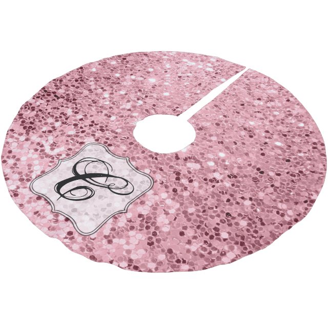 Personalized Tree Skirt Rose Gold Glitter (Angled)