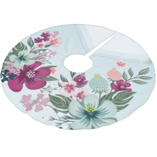 Personalized Tree Skirt Tropical Flower on Blue Om