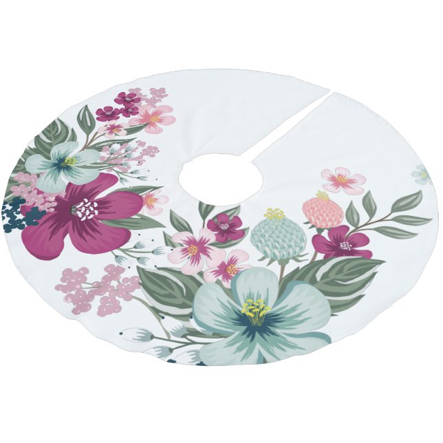Personalized Tree Skirt Tropical Flower on White (Angled)