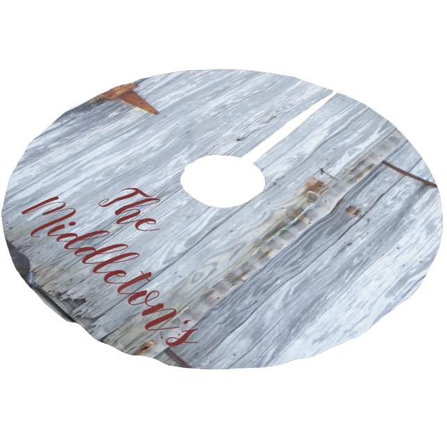 Personalized Tree Skirt White Wash Wood Barn Door (Angled)