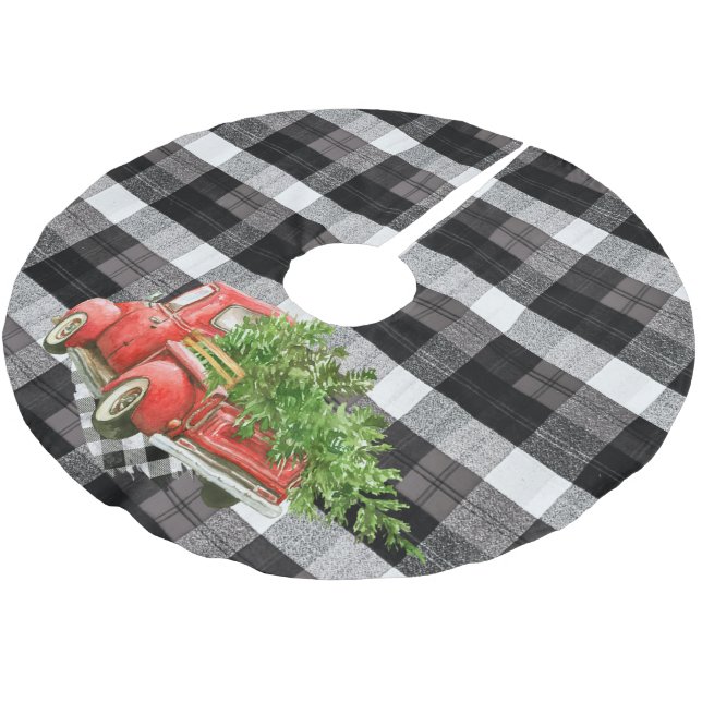 Personalized Tree Skirt XMAS Truck Baffalo Plaid B (Angled)