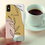 Personalized Trendy Abstract Shapes iPhone XS Max Case<br><div class="desc">Personalized phone case with trendy abstract shapes and elegant botanical line drawings. The design has a color palette of ochre yellow, blush peach and green. The template is set up for you to add your name in pretty script typography. Designed to fit iPhone XS Max case but will also fit...</div>