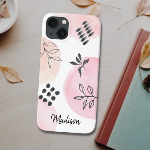 Personalized Trendy Abstract Shapes Pink iPhone 13 Case