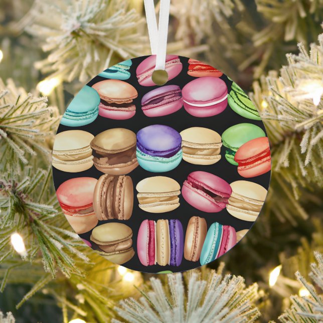Personalized Trendy Artistic Watercolor Macarons Metal Ornament (Insitu)